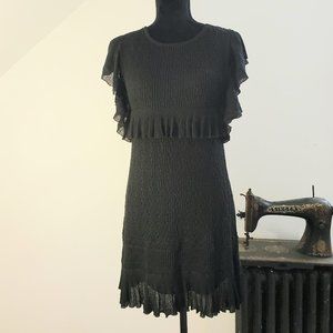 Zara Knitted Ruffle Mini Black Dress